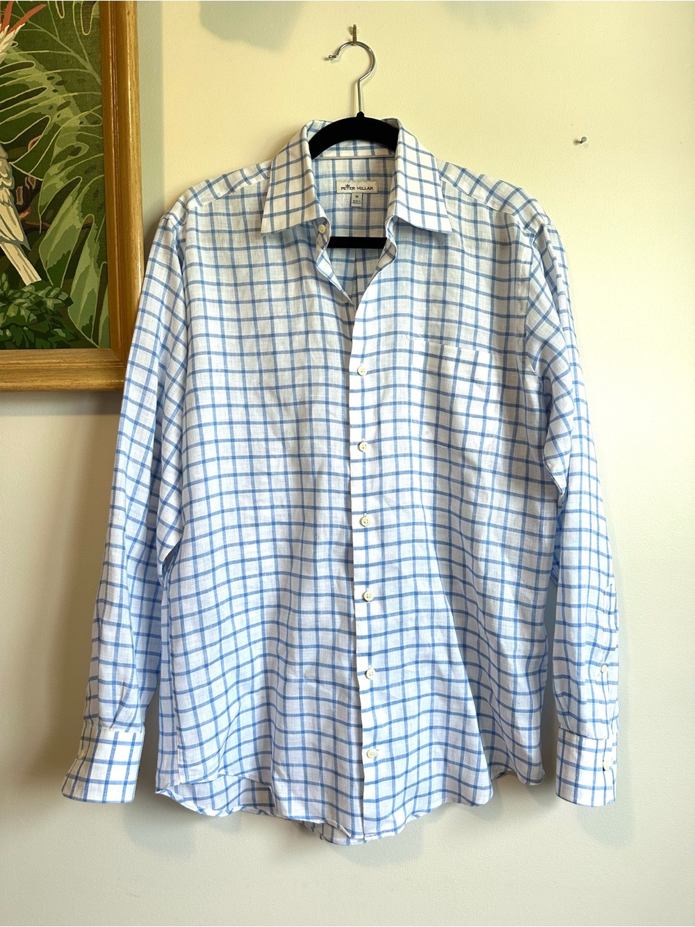 Peter Millar Linen Check Plaid Button Down Long Sleeve Shirt Mens Medium